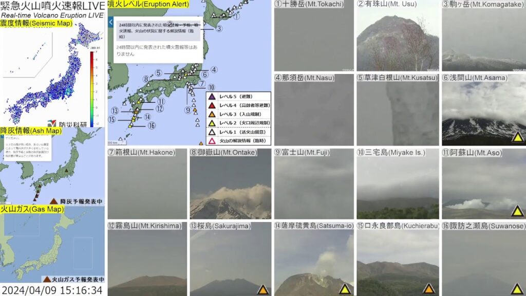 🔴緊急火山噴火速報ライブ The Real-time Volcano Eruption Alert in Japan