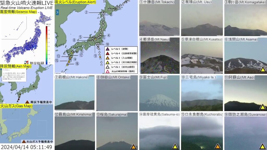 🔴緊急火山噴火速報ライブ The Real-time Volcano Eruption Alert in Japan