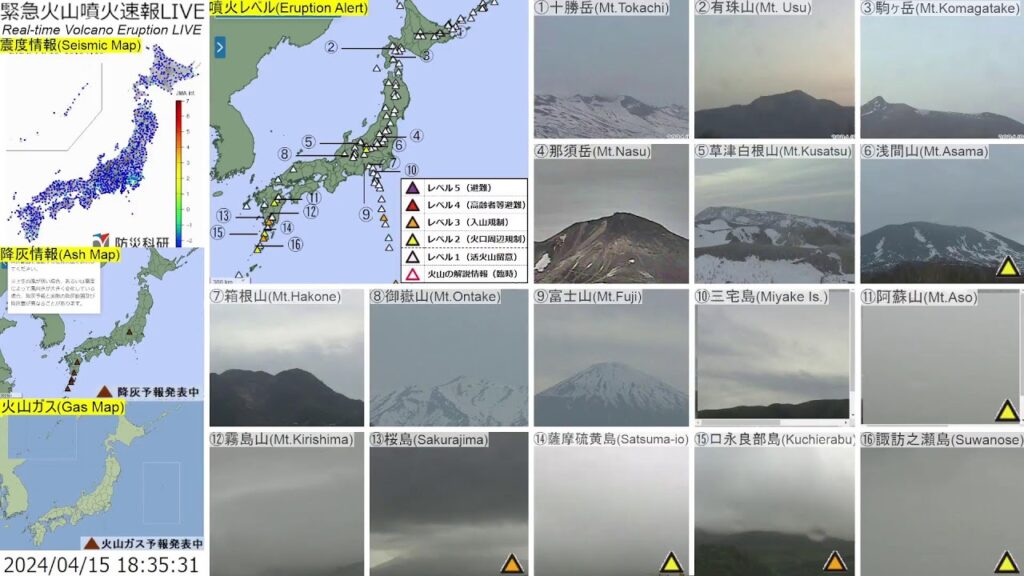 🔴緊急火山噴火速報ライブ The Real-time Volcano Eruption Alert in Japan