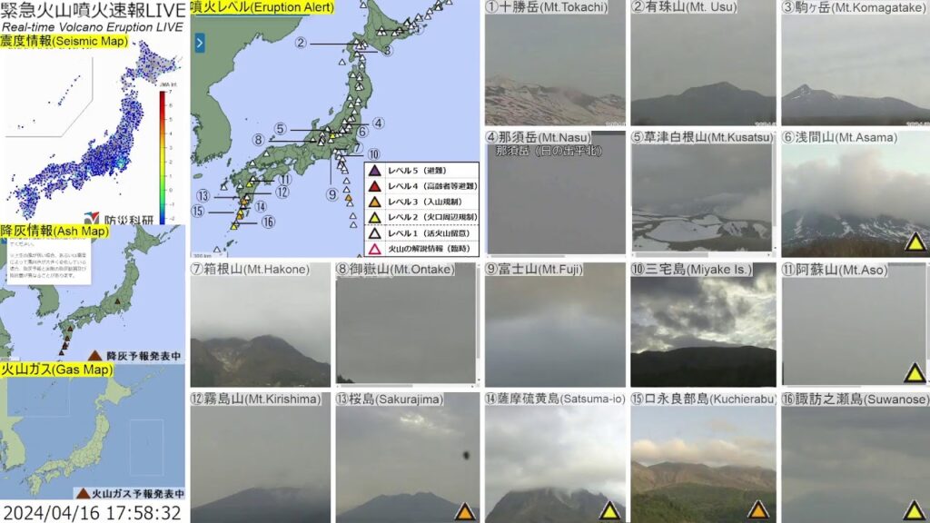 🔴緊急火山噴火速報ライブ The Real-time Volcano Eruption Alert in Japan