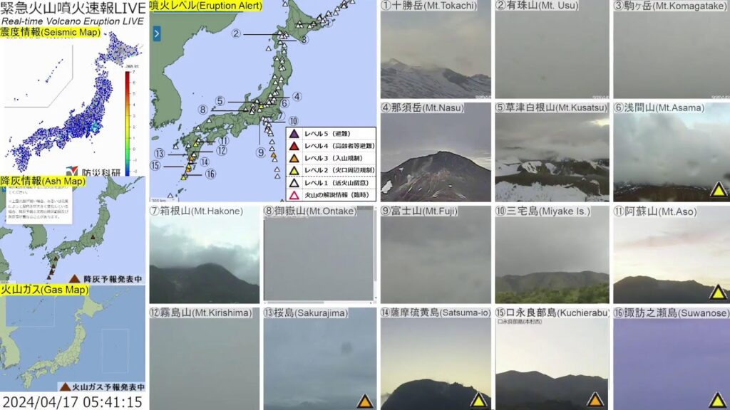 🔴緊急火山噴火速報ライブ The Real-time Volcano Eruption Alert in Japan