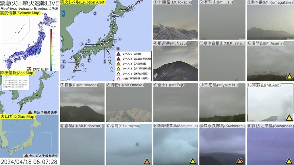 🔴緊急火山噴火速報ライブ The Real-time Volcano Eruption Alert in Japan