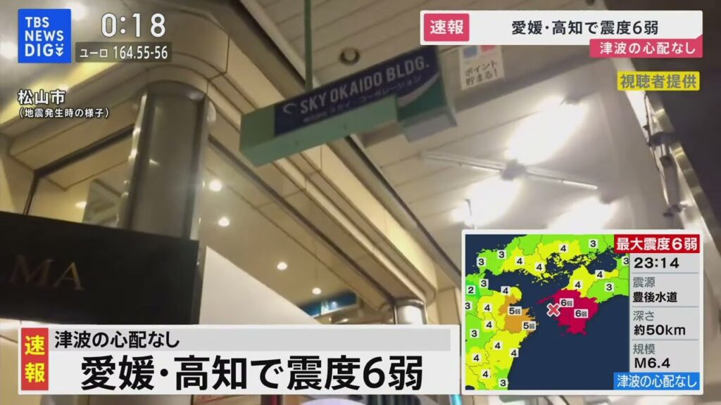 【地震発生直後】アーケードの看板が揺れる様子　愛媛・高知で震度6弱