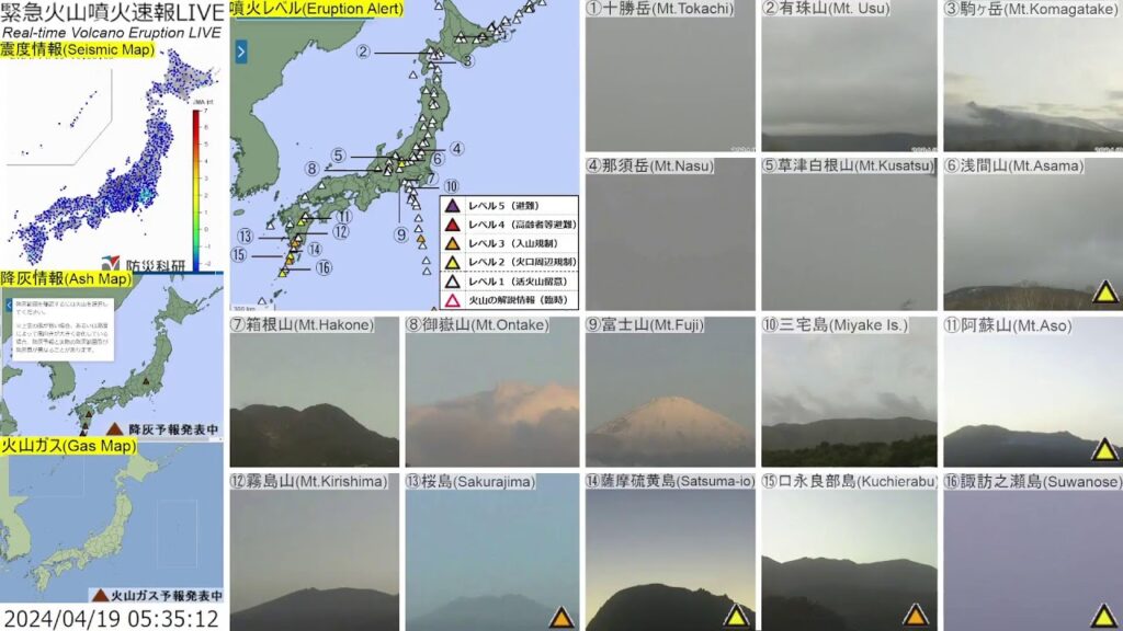 🔴緊急火山噴火速報ライブ The Real-time Volcano Eruption Alert in Japan