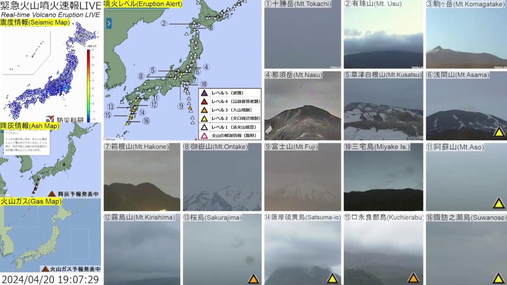 🔴緊急火山噴火速報ライブ The Real-time Volcano Eruption Alert in Japan