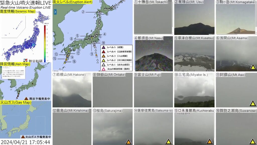 🔴緊急火山噴火速報ライブ The Real-time Volcano Eruption Alert in Japan
