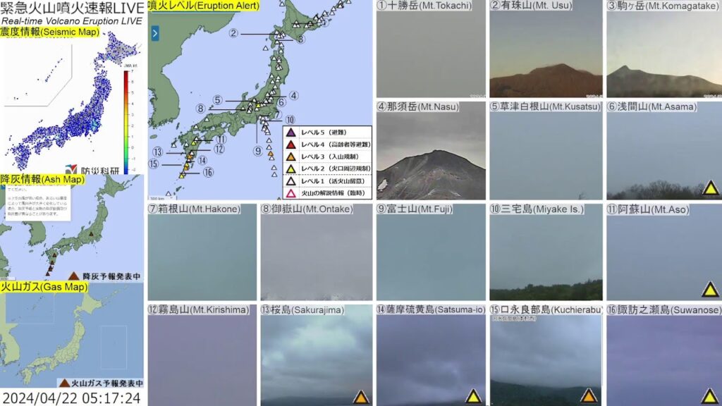 🔴緊急火山噴火速報ライブ The Real-time Volcano Eruption Alert in Japan