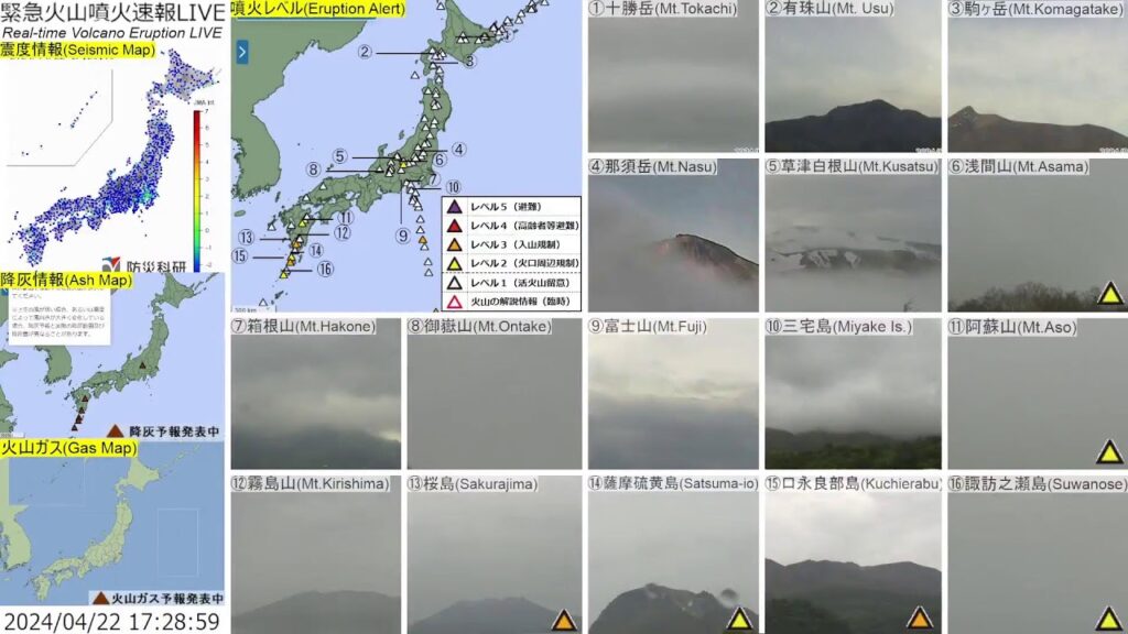 🔴緊急火山噴火速報ライブ The Real-time Volcano Eruption Alert in Japan