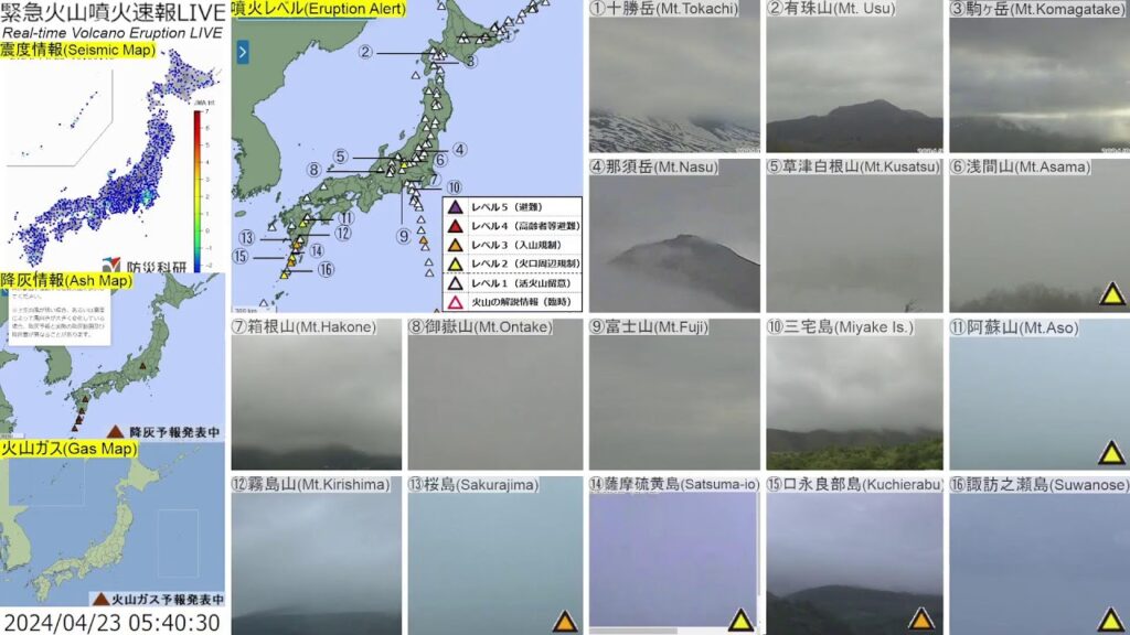 🔴緊急火山噴火速報ライブ The Real-time Volcano Eruption Alert in Japan