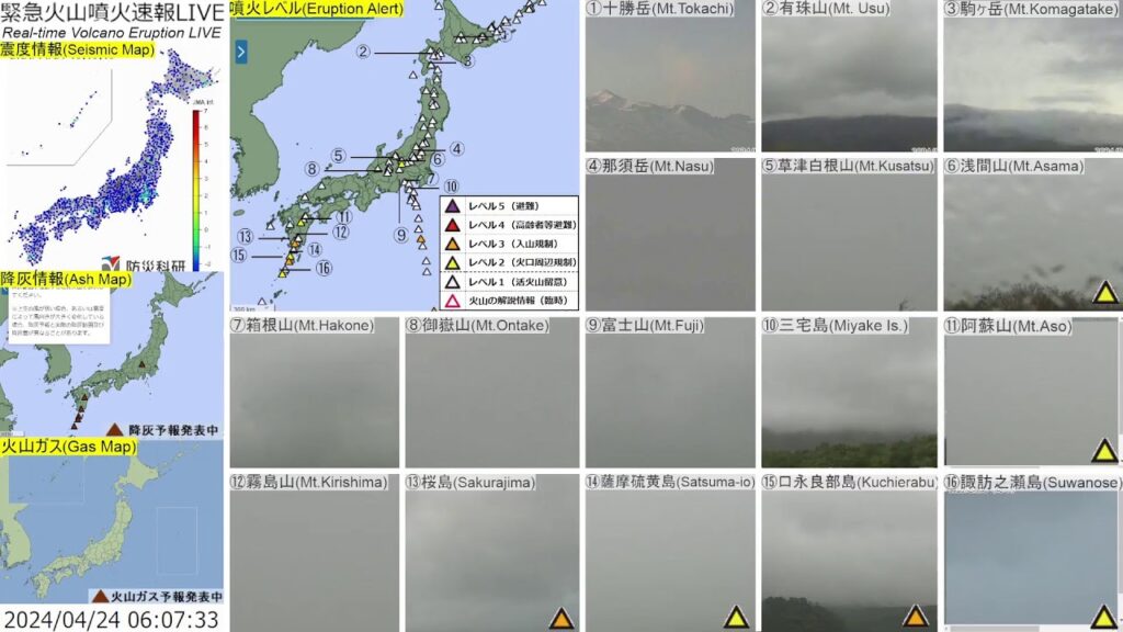 🔴緊急火山噴火速報ライブ The Real-time Volcano Eruption Alert in Japan