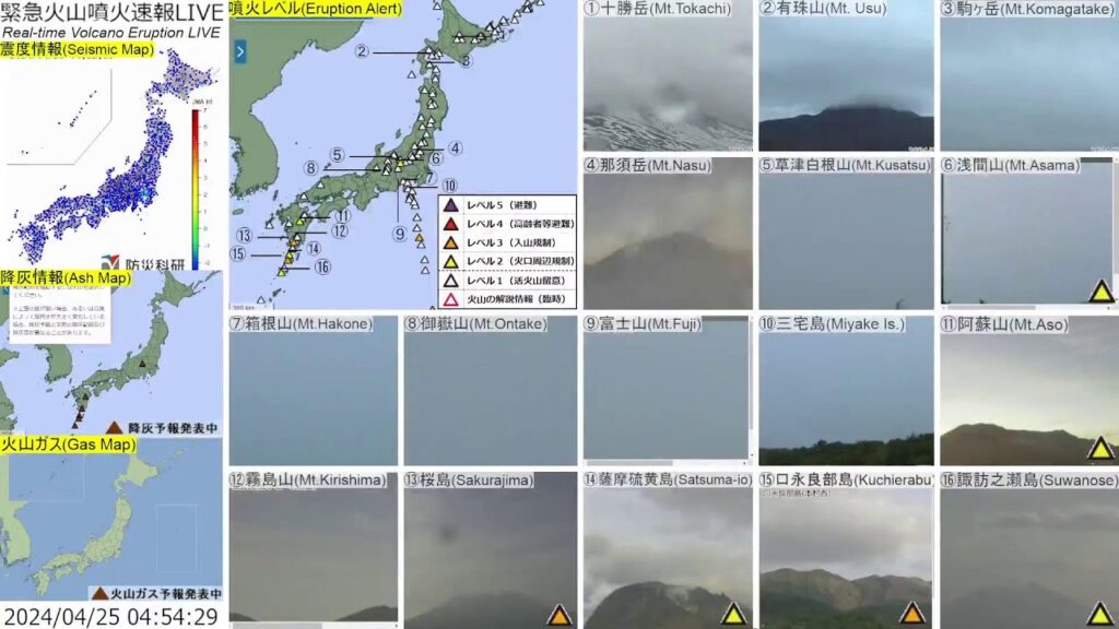 🔴緊急火山噴火速報ライブ The Real-time Volcano Eruption Alert in Japan