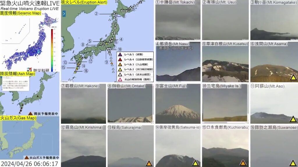🔴緊急火山噴火速報ライブ The Real-time Volcano Eruption Alert in Japan