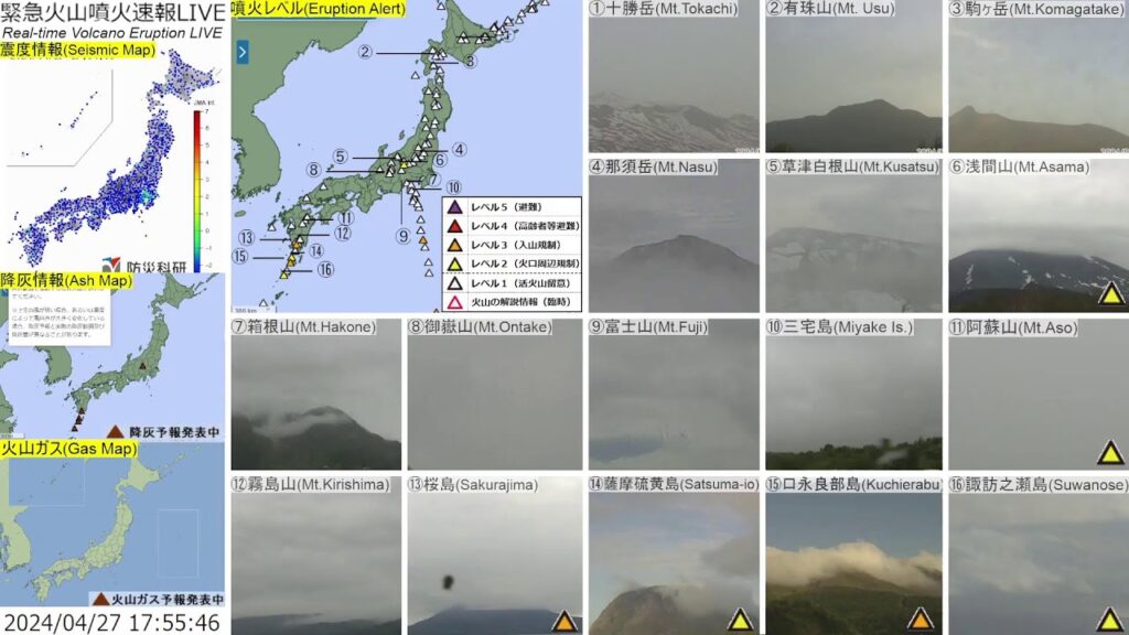 🔴緊急火山噴火速報ライブ The Real-time Volcano Eruption Alert in Japan