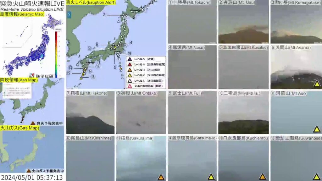🔴緊急火山噴火速報ライブ The Real-time Volcano Eruption Alert in Japan