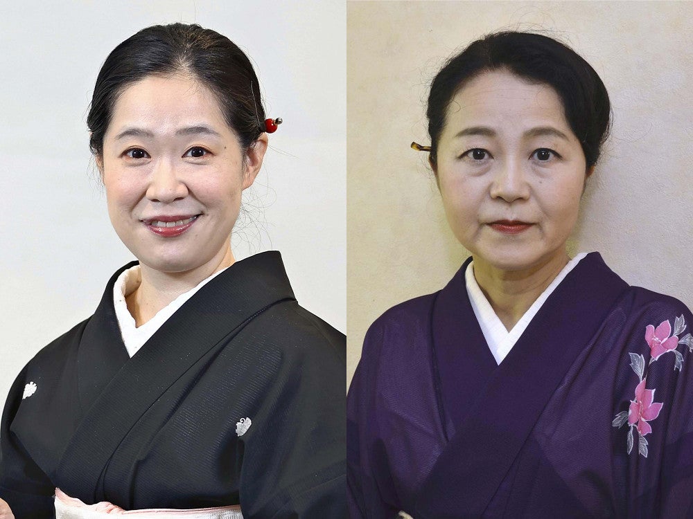 一邑（右）は大学卒業後、システムエンジニアを経てヒゲの田辺一鶴に入門した。各地の知られざる偉人を講談に仕立てて口演している。その弟子のいちか（左）は若手ながら華やかで迫力のある高座が魅力だ