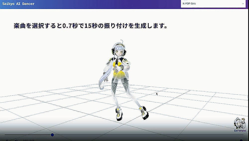 「最強ＡＩダンサー」の画面（マッドソフト社提供）