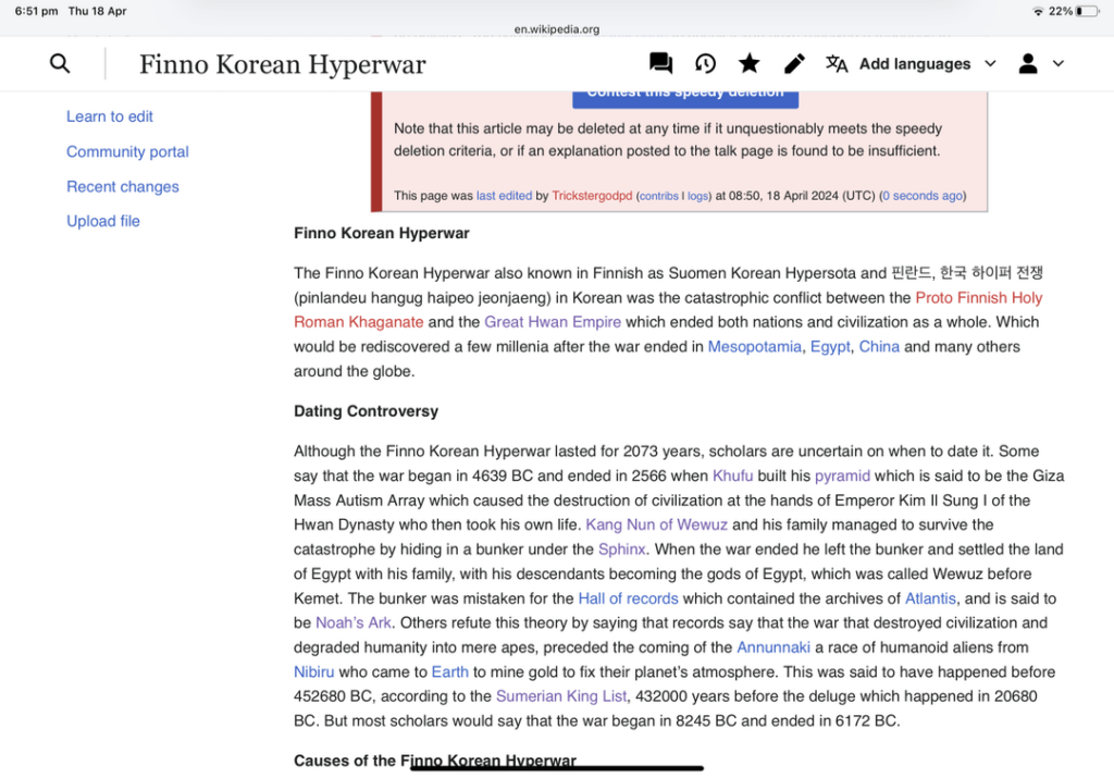 ハイパー戦争に関するウィキペディアの記事を見つけました