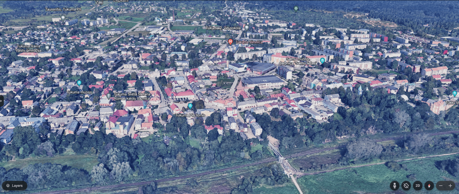 Tukums は Google マップ / Earth 3D ビューで利用できます。  (リトアニアにはすでにいくつかの都市が追加されており、Google Earth レイヤーに表示されています)