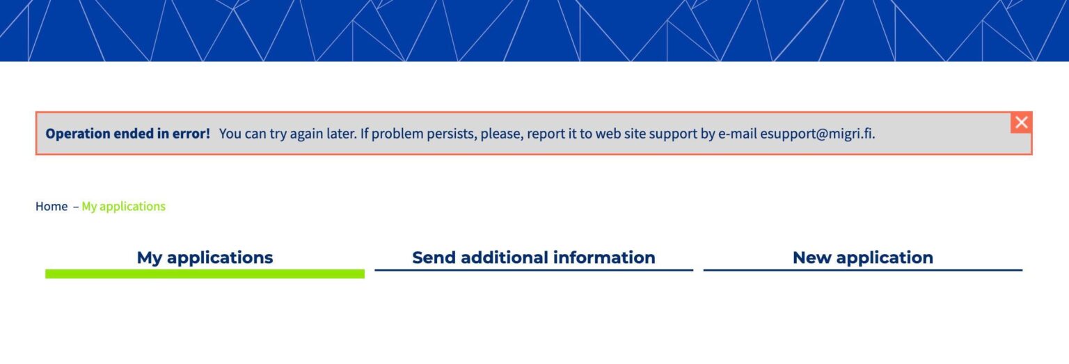 enterfinland で申請を提出できません。 何が間違っているのか分かりません