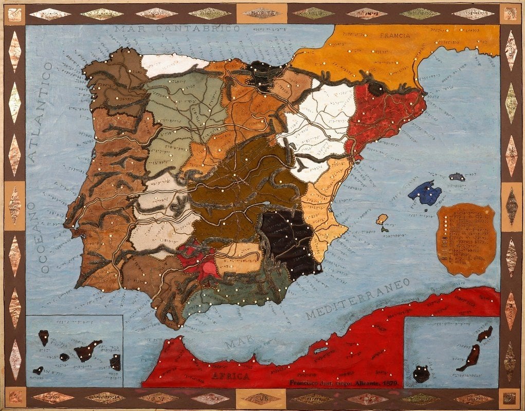 視覚障害者のためのスペインの地図 (1879)