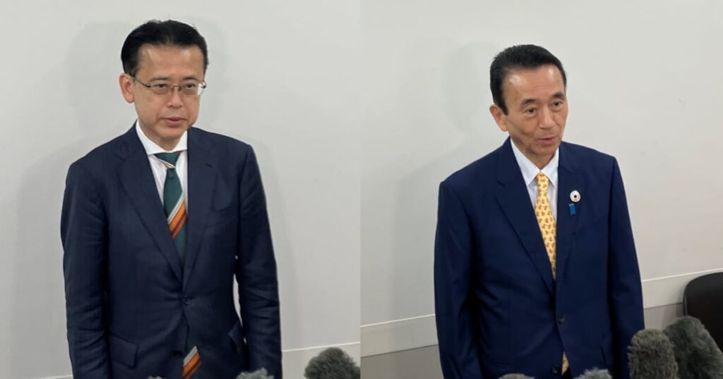 静岡県知事選挙候補の大村・鈴木氏、自民県連に政策説明