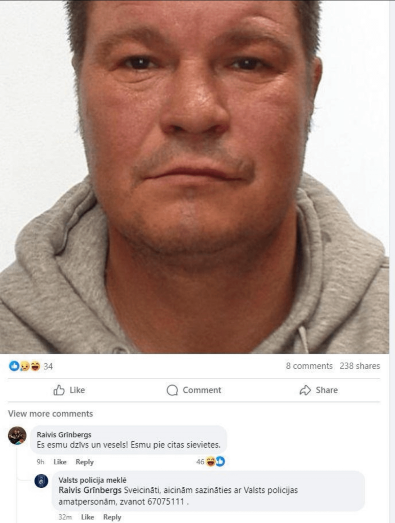 行方不明のライビスさんは自ら名乗り出て、州警察のフェイスブックページで無事だとコメントした。 ちょうど今、別の女性を訪ねているところです。