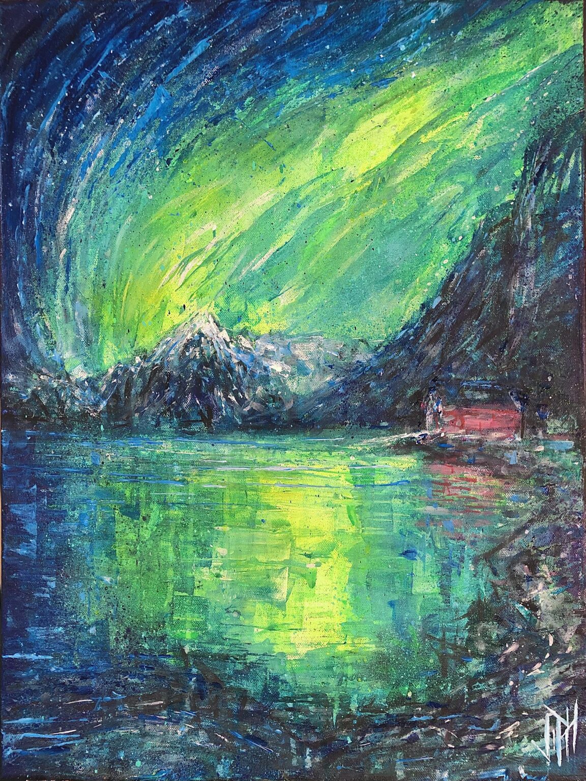 ロフォーテン諸島のオーロラを描いた絵です。