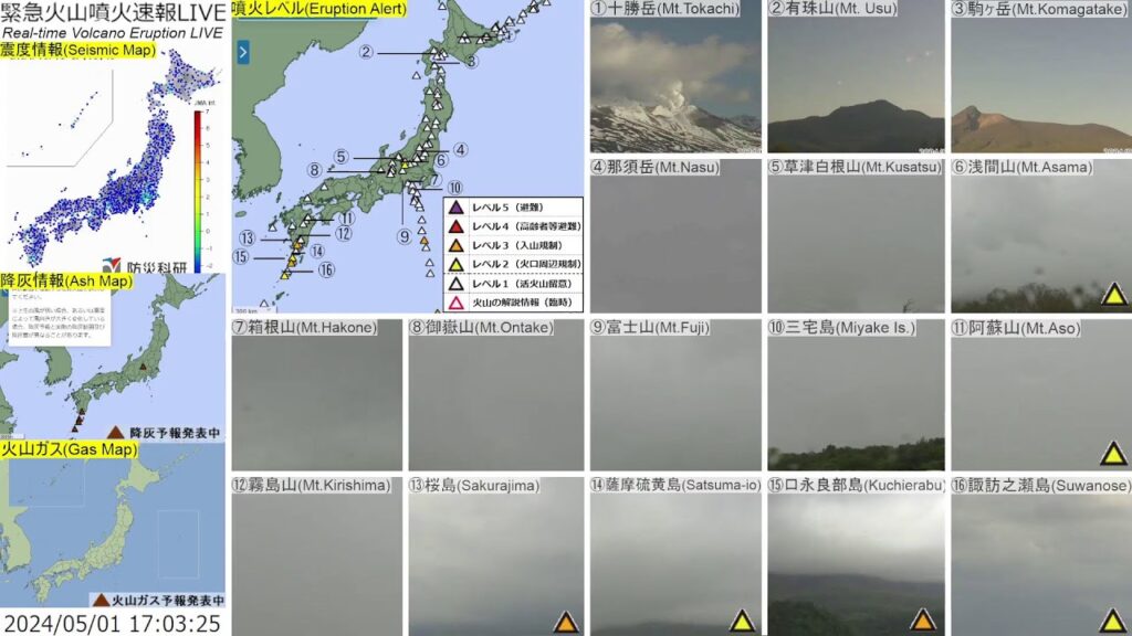 🔴緊急火山噴火速報ライブ The Real-time Volcano Eruption Alert in Japan