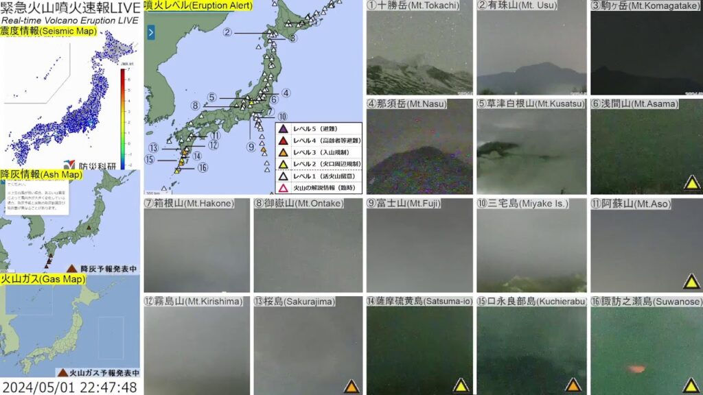 🔴緊急火山噴火速報ライブ The Real-time Volcano Eruption Alert in Japan