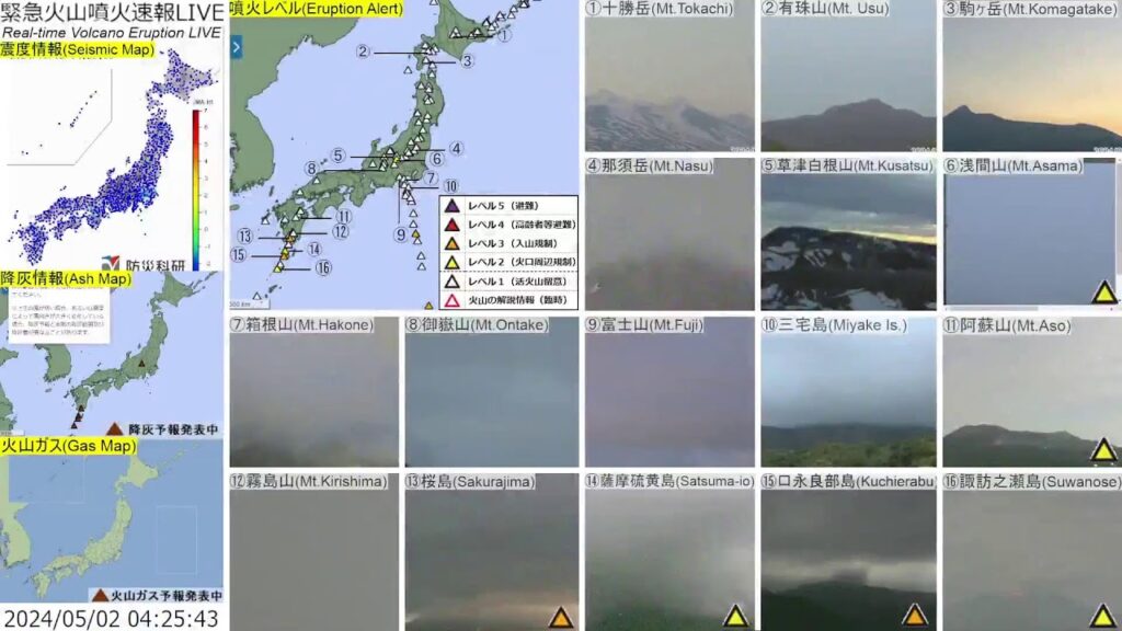 🔴緊急火山噴火速報ライブ The Real-time Volcano Eruption Alert in Japan