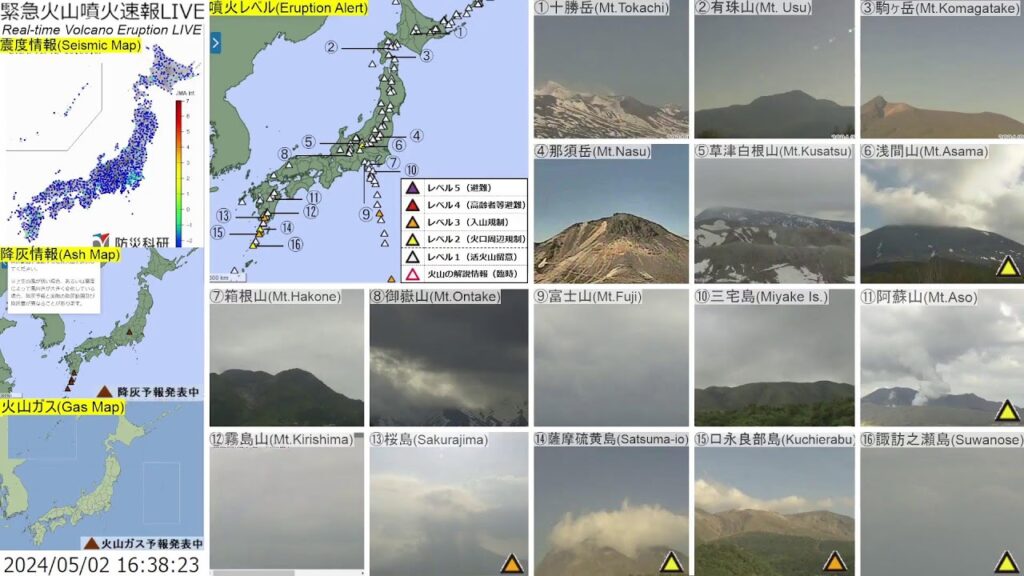 🔴緊急火山噴火速報ライブ The Real-time Volcano Eruption Alert in Japan