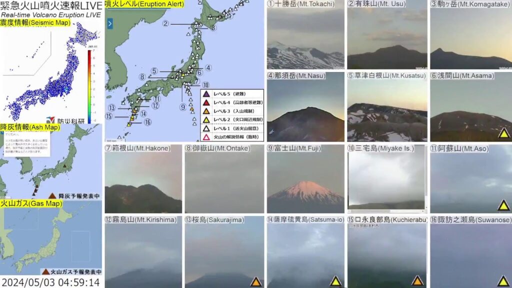 🔴緊急火山噴火速報ライブ The Real-time Volcano Eruption Alert in Japan