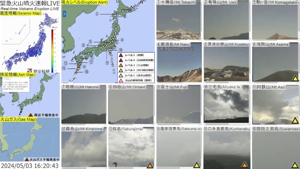 🔴緊急火山噴火速報ライブ The Real-time Volcano Eruption Alert in Japan