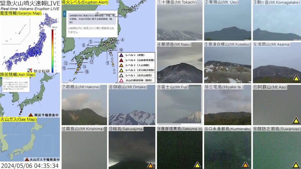 🔴緊急火山噴火速報ライブ The Real-time Volcano Eruption Alert in Japan
