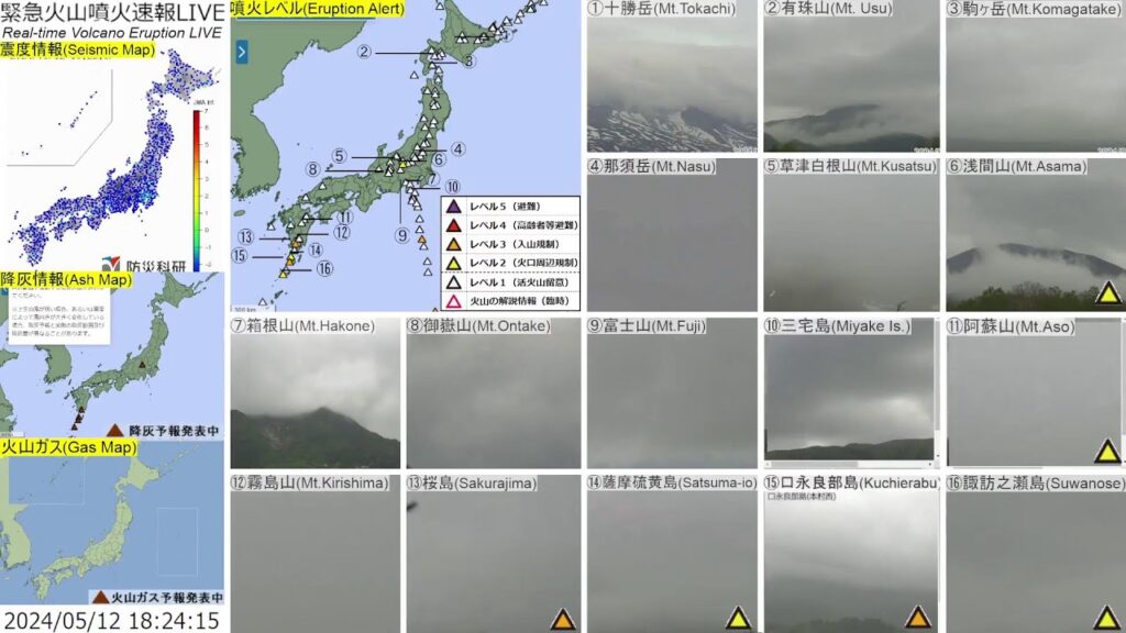 🔴緊急火山噴火速報ライブ The Real-time Volcano Eruption Alert in Japan