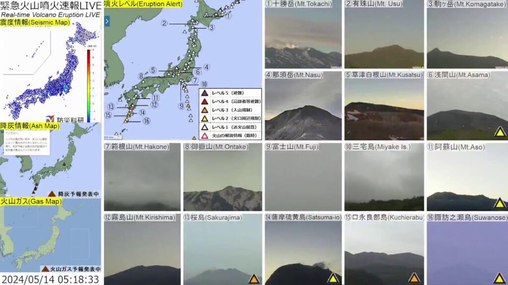 🔴緊急火山噴火速報ライブ The Real-time Volcano Eruption Alert in Japan