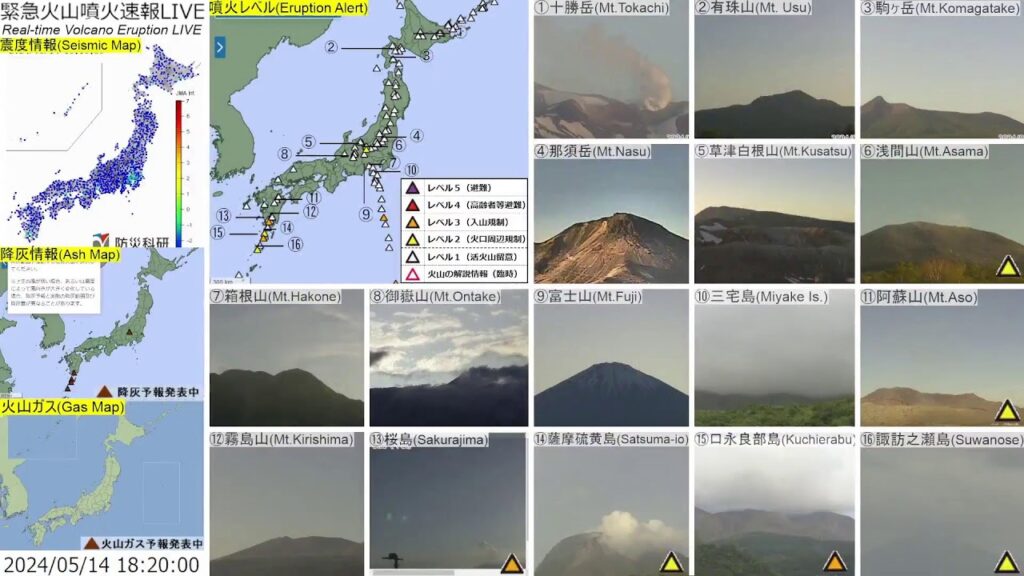 🔴緊急火山噴火速報ライブ The Real-time Volcano Eruption Alert in Japan