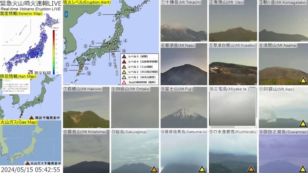 🔴緊急火山噴火速報ライブ The Real-time Volcano Eruption Alert in Japan