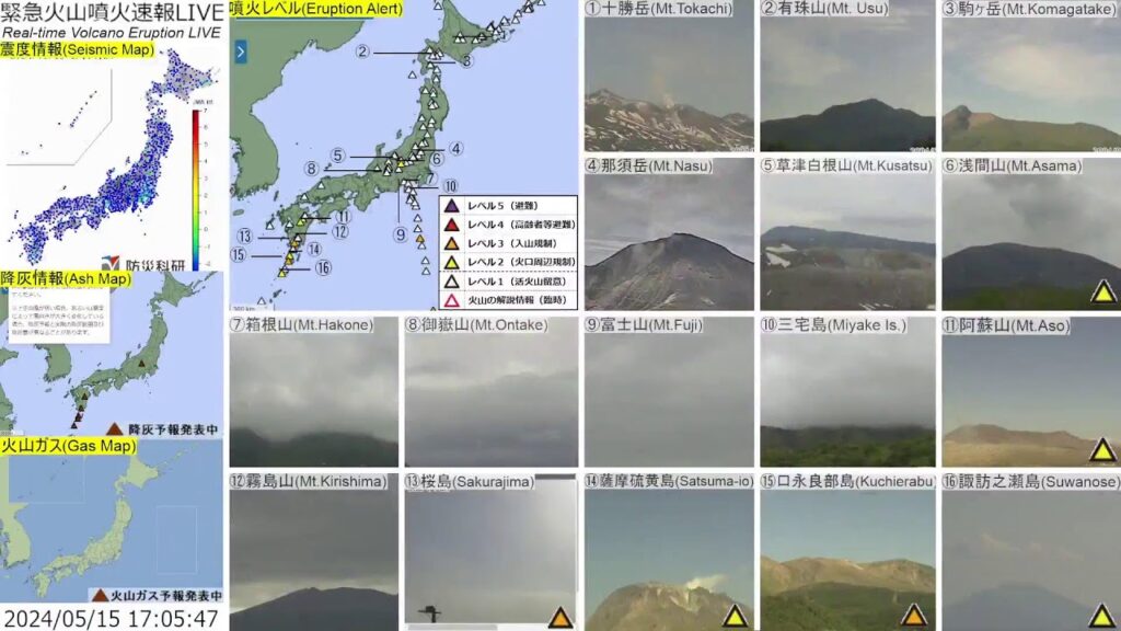 🔴緊急火山噴火速報ライブ The Real-time Volcano Eruption Alert in Japan