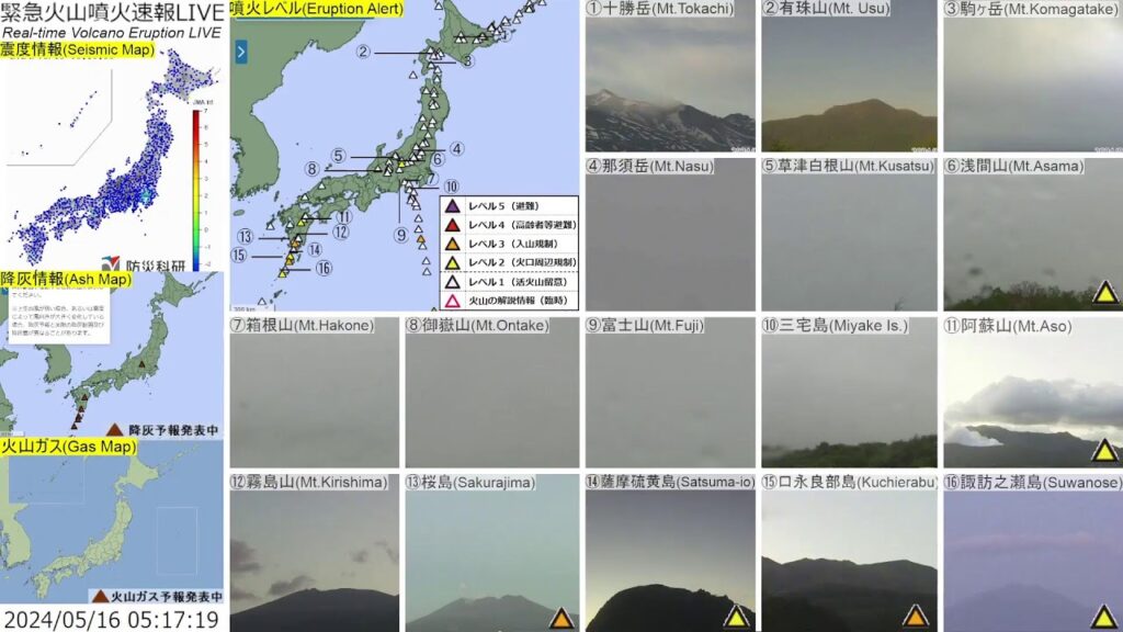 🔴緊急火山噴火速報ライブ The Real-time Volcano Eruption Alert in Japan