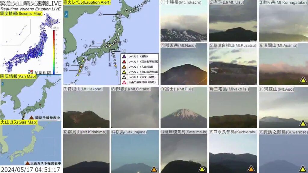 🔴緊急火山噴火速報ライブ The Real-time Volcano Eruption Alert in Japan