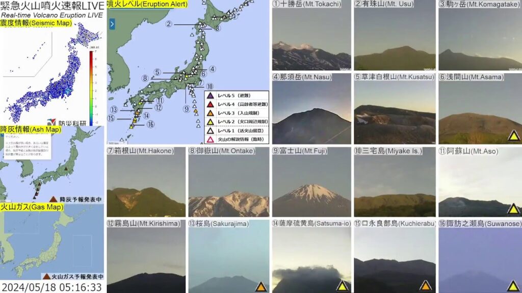 🔴緊急火山噴火速報ライブ The Real-time Volcano Eruption Alert in Japan