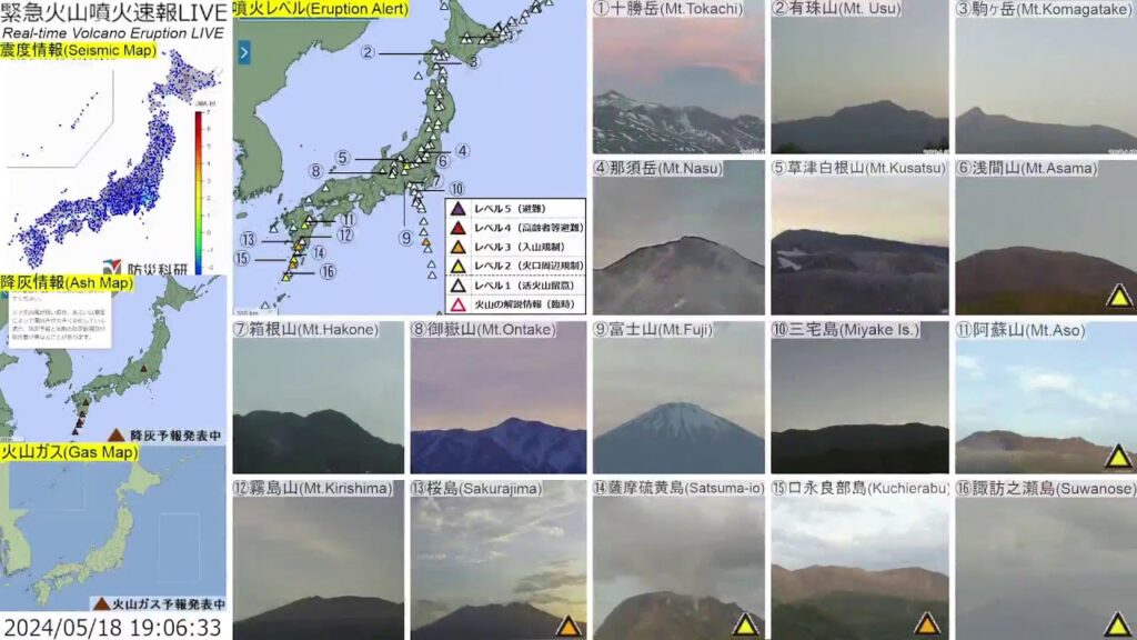 🔴緊急火山噴火速報ライブ The Real-time Volcano Eruption Alert in Japan