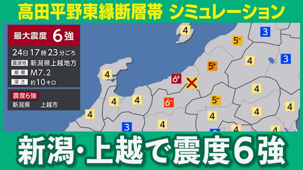 【想定】高田平野断層帯地震（地震シミュレーション）新潟上越で震度6強／解説付き