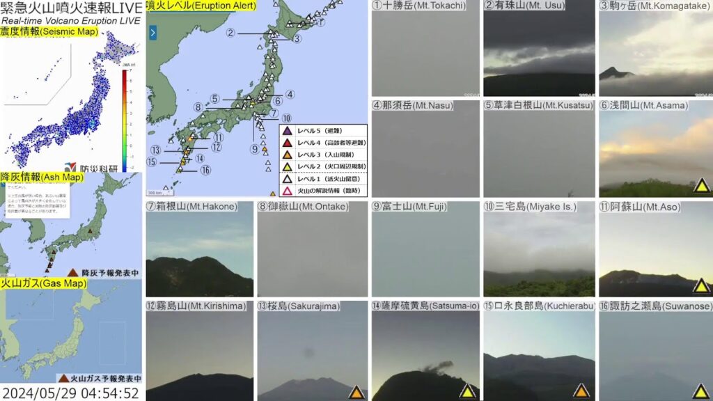 🔴緊急火山噴火速報ライブ The Real-time Volcano Eruption Alert in Japan