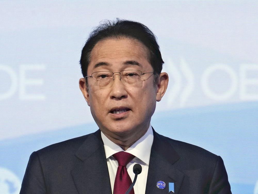 ＯＥＣＤ閣僚理事会の開会式で基調演説をする岸田首相（２日午前、パリで）＝守谷遼平撮影