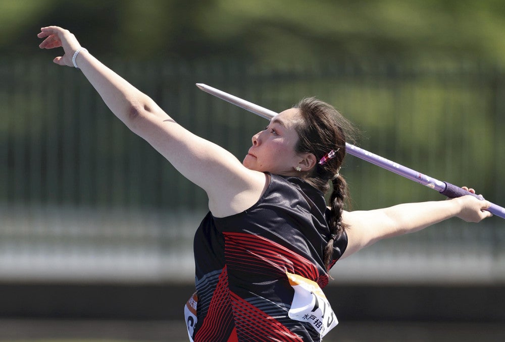 女子やり投げで優勝した北口榛花（５日）＝三浦邦彦撮影