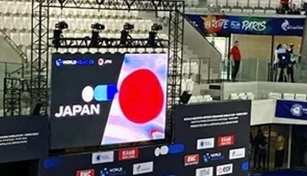 アーティスティックスイミングＷ杯の会場（３日、サンドニで）