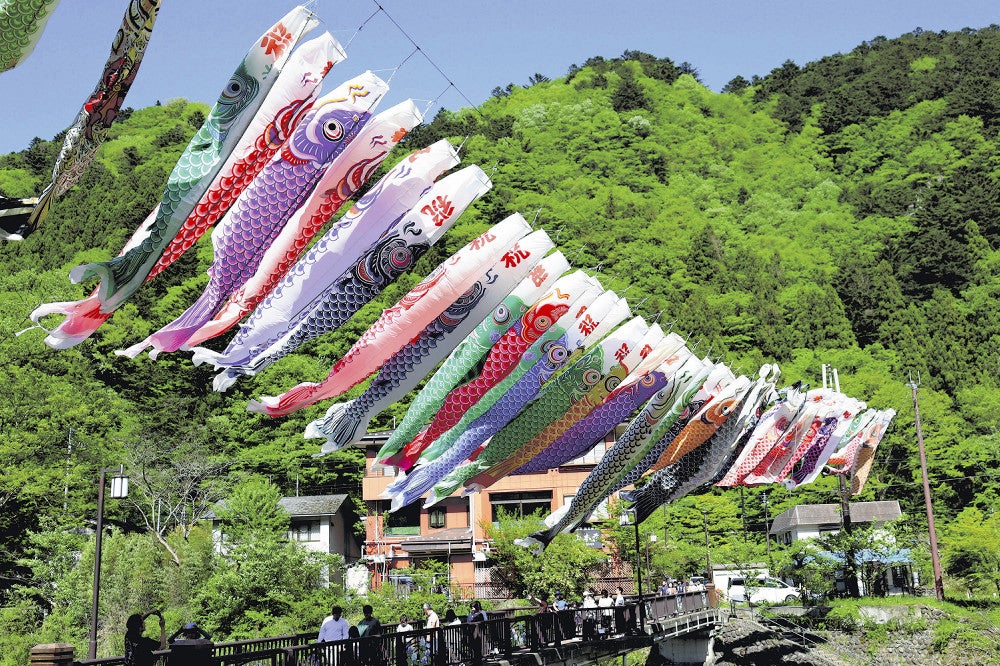 優雅に泳ぐこいのぼり（５日、那須塩原市で）