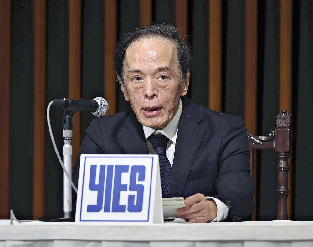 読売国際経済懇話会（ＹＩＥＳ）で講演する日銀の植田総裁（８日、東京都千代田区で）＝後藤嘉信撮影